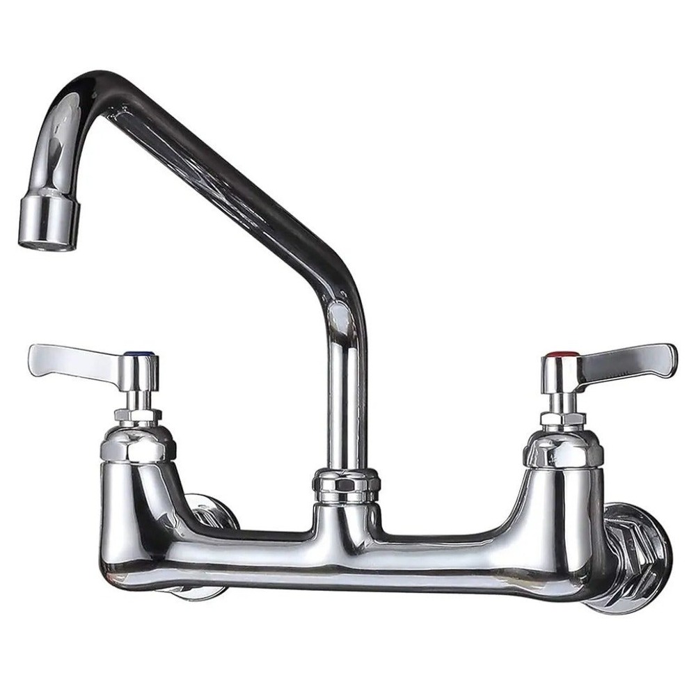 Wall Mount Kitchen Faucet 8" Center Commercial Faucets with 12 Inch Swivel Spout